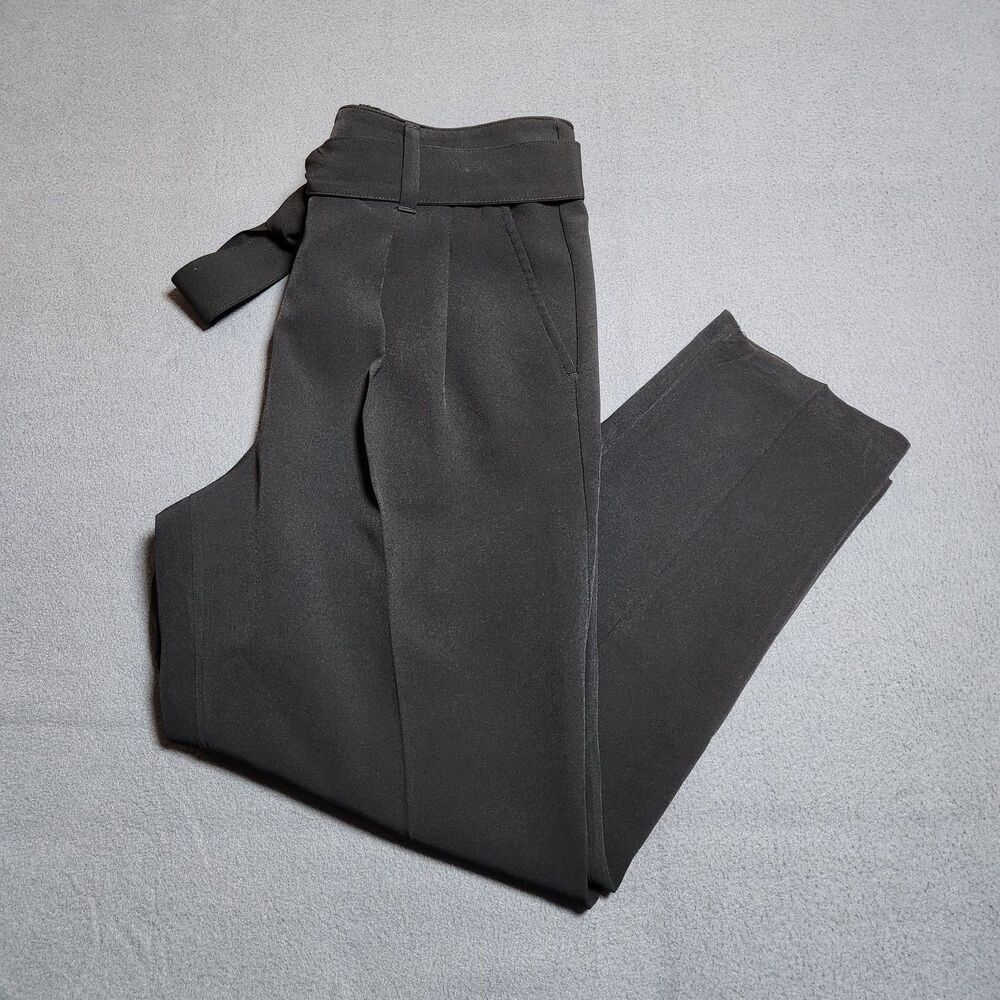 LOFT Pants Women MP Black High Rise Tapered Leg Pull On Belted